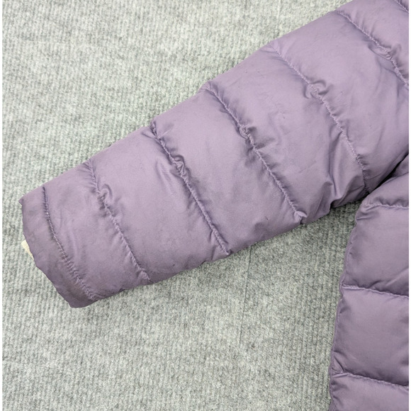 LL Bean Down Puffer Jacket Girls Small Hooded Full Zip Coat Fleece Lined Purple - Picture 3 of 10